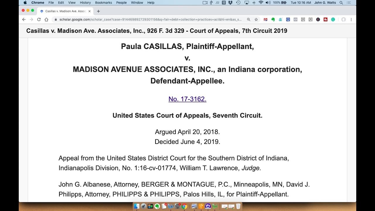 Case Decision:  FDCPA Standing 7th Circuit and 6th Circuit Differ on 1692g notice Casillas v Madison