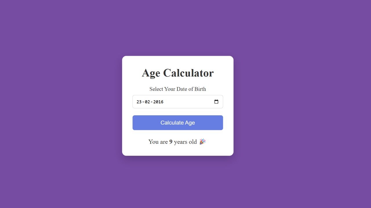 Калькулятор возраста с использованием HTML, CSS и JavaScript | Мини-проект для начинающих