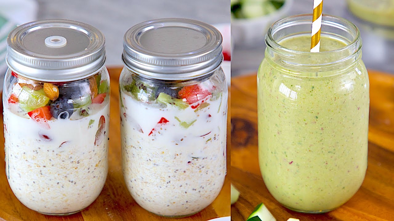 BREAKFAST IN A JAR - OVER-NIGHT OATS & A HEALTHY SMOOTHIE - PLANT BASED RECIPES - ZEELICIOUS FOODS