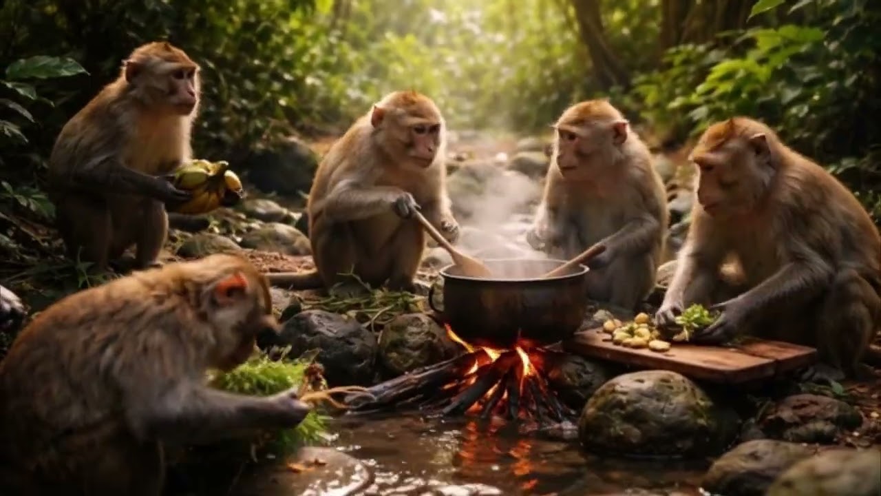 Monkeys make samosas and chutneys together | Amazing monkey cooking