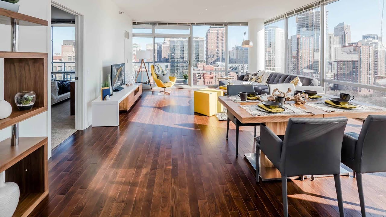 A walk through a Printers Row 2-bedroom, 2-bath at Burnham Pointe apartments