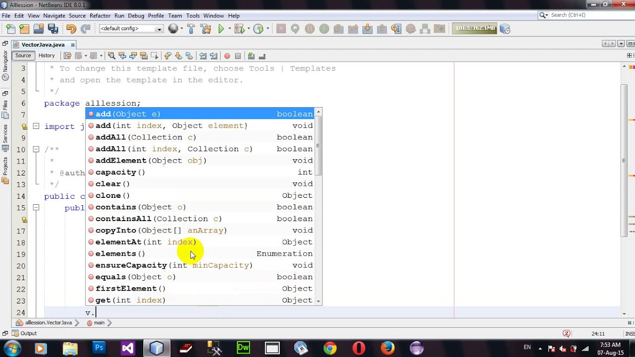 How to Use Vector in Java Netbeans