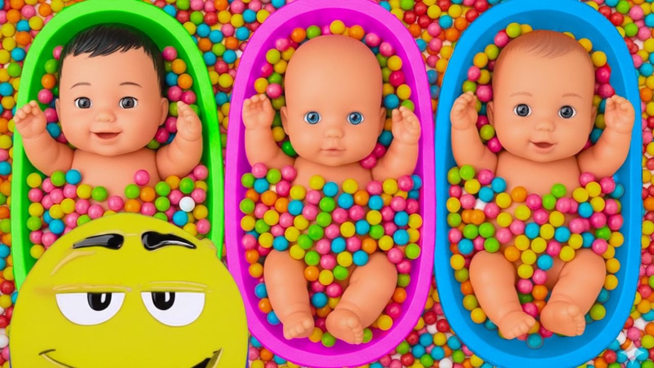 4 Minutes Satisfying with Full of 3 Rainbow BathTubs Candy with M&M's & Magic Slime Cutting Video 8