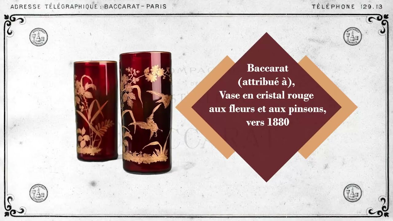 Baccarat (attributed to), Red crystal vase with flowers and finches, circa 1880