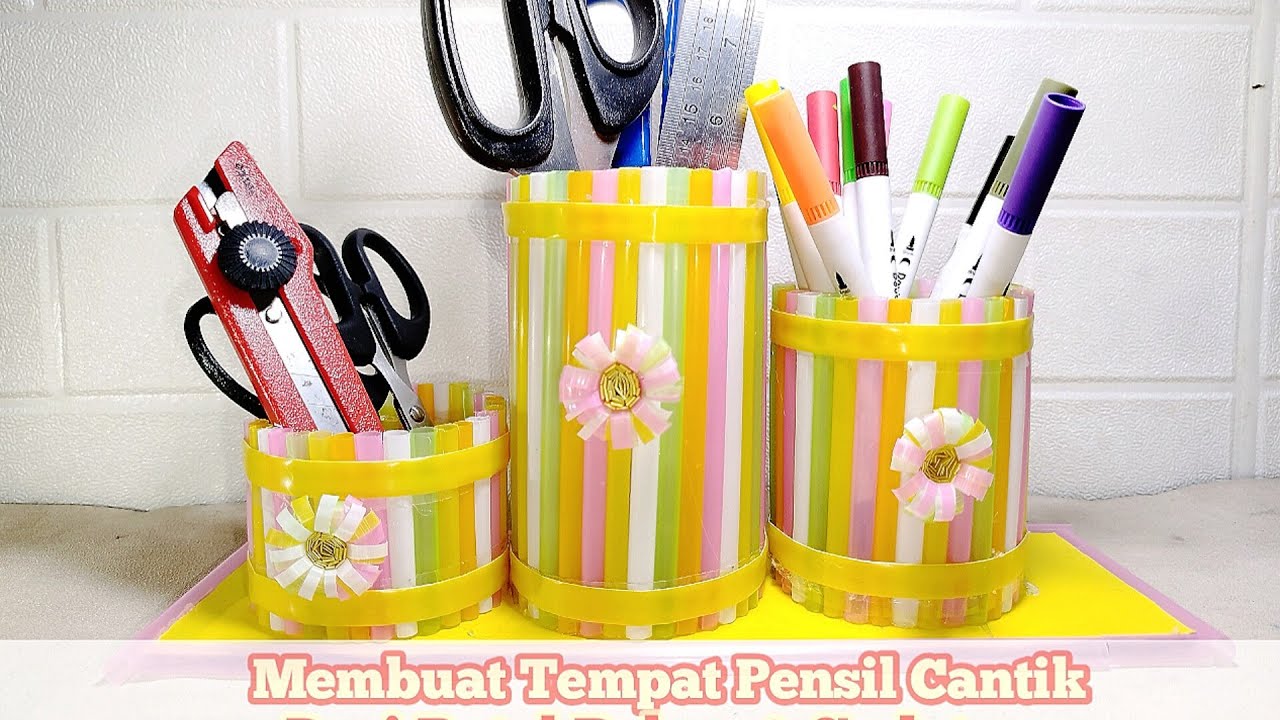 Tempat Pensil Dari Botol Bekas Dan Sedotan | Kerajinan Daur Ulang Limbah Plastik
