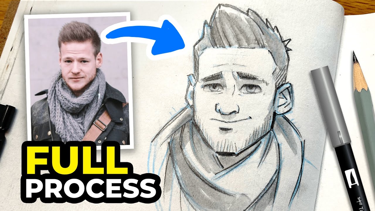 Stylised Male Portrait Drawing | Real Time Sketch