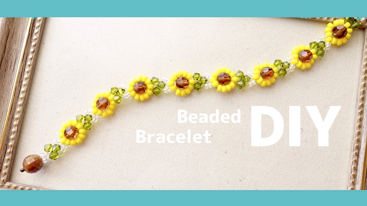 DIY🌻Sunflowers Beaded bracelet tutorial|Easy|夏らしいひまわりのビーズブレスレット作り方♪簡単テグス編み|金具なし|ハンドメイド|ビーズのお花アクセサリー