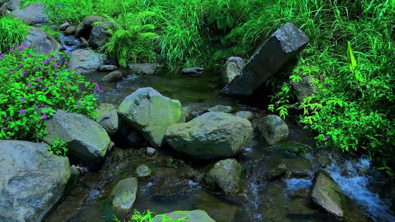 Peaceful Sound of Mountain Stream. Relaxing Water Flow and Nature White Noise for Sleep