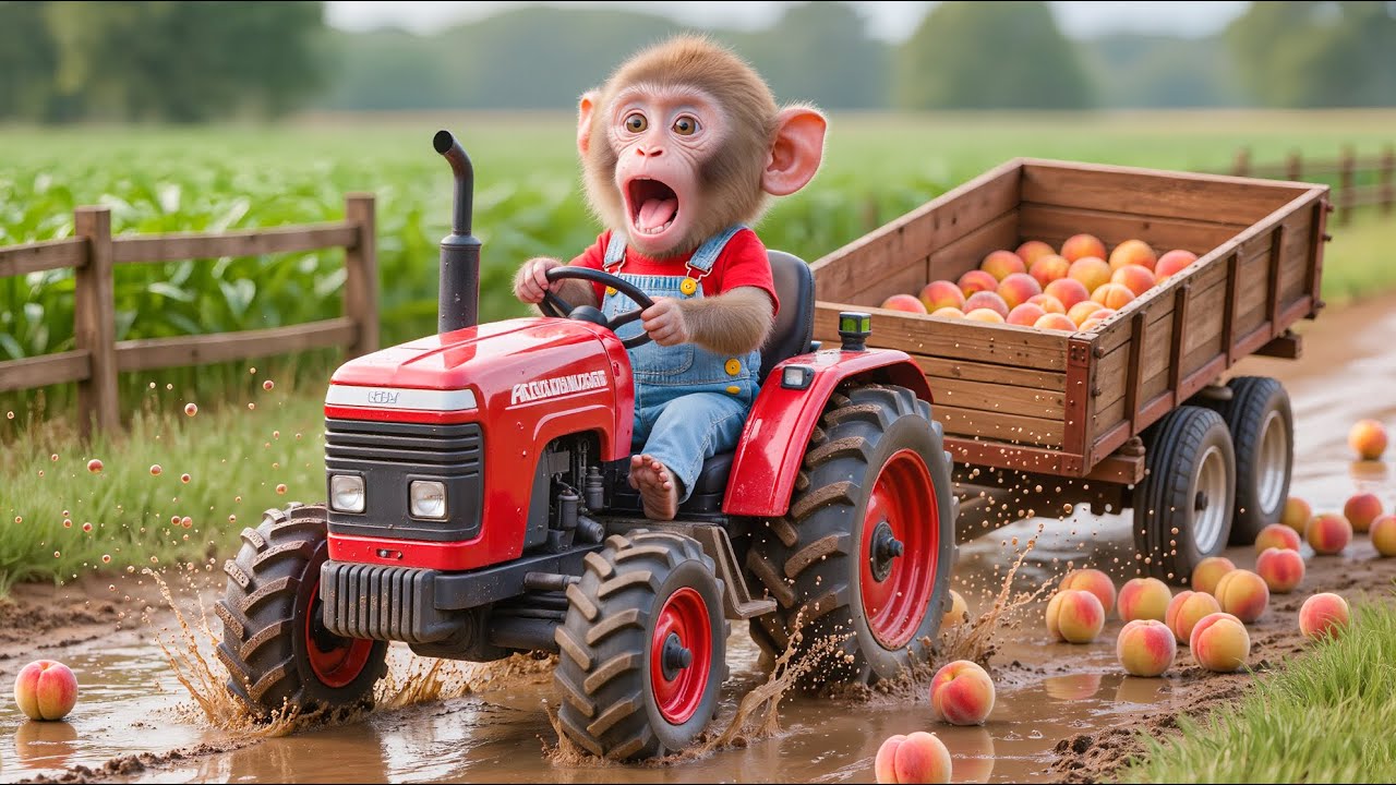 🍑😱 Monkey NaNa’s Peach Harvest Turns Into a Terrifying Accident! 💥🚜 – NANA MONKEY LIFE