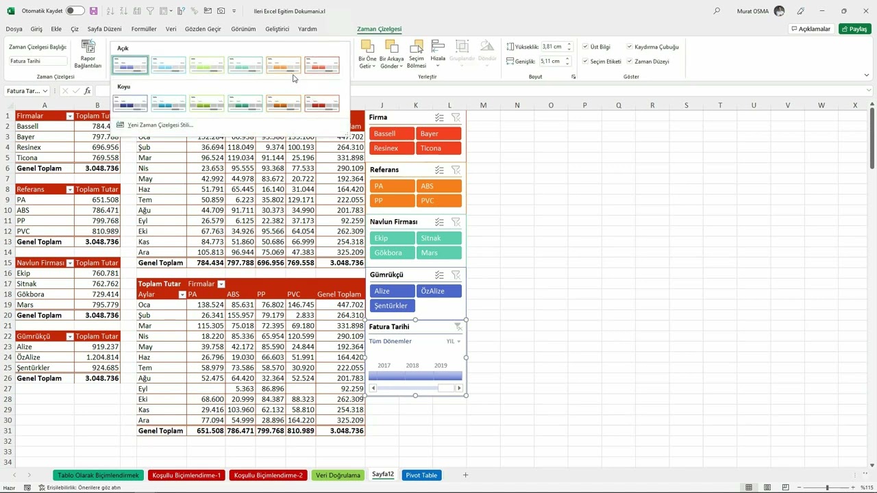 5.Video - Pivot Table'da Dilimleyici, Zaman Çizelgesi ve PivotChart