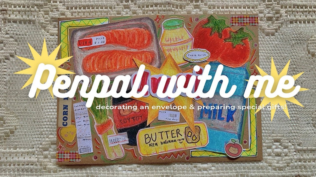 penpal with me ; decorating an envelope & preparing special gifts! | grocery theme🛒🍅🥬