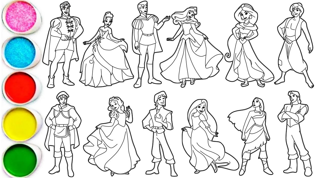 Draw 6 Disney Couples in Minutes - Tiana & Prince Naveen, Aurora & Prince Phillip & Others