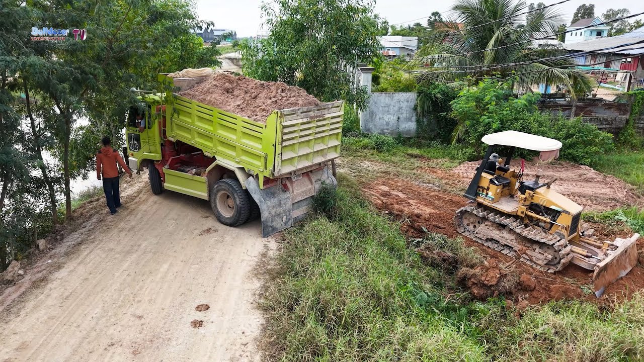 Start Landfill Project! Expertly Bulldozer Push Soils Into Low Land With Dump Trucks Process
