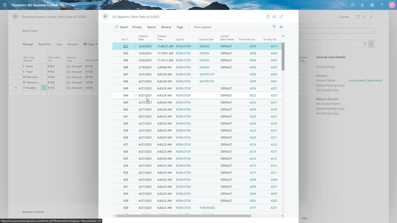 Dynamics Business Central - Recurring Journals - Allocation function