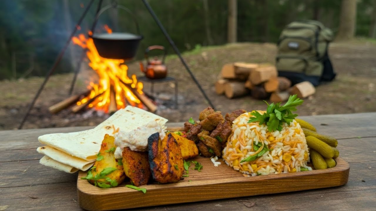 Forest Camp Cooking: Liver Sauté, Eggplant & Rice | No Talking ASMR