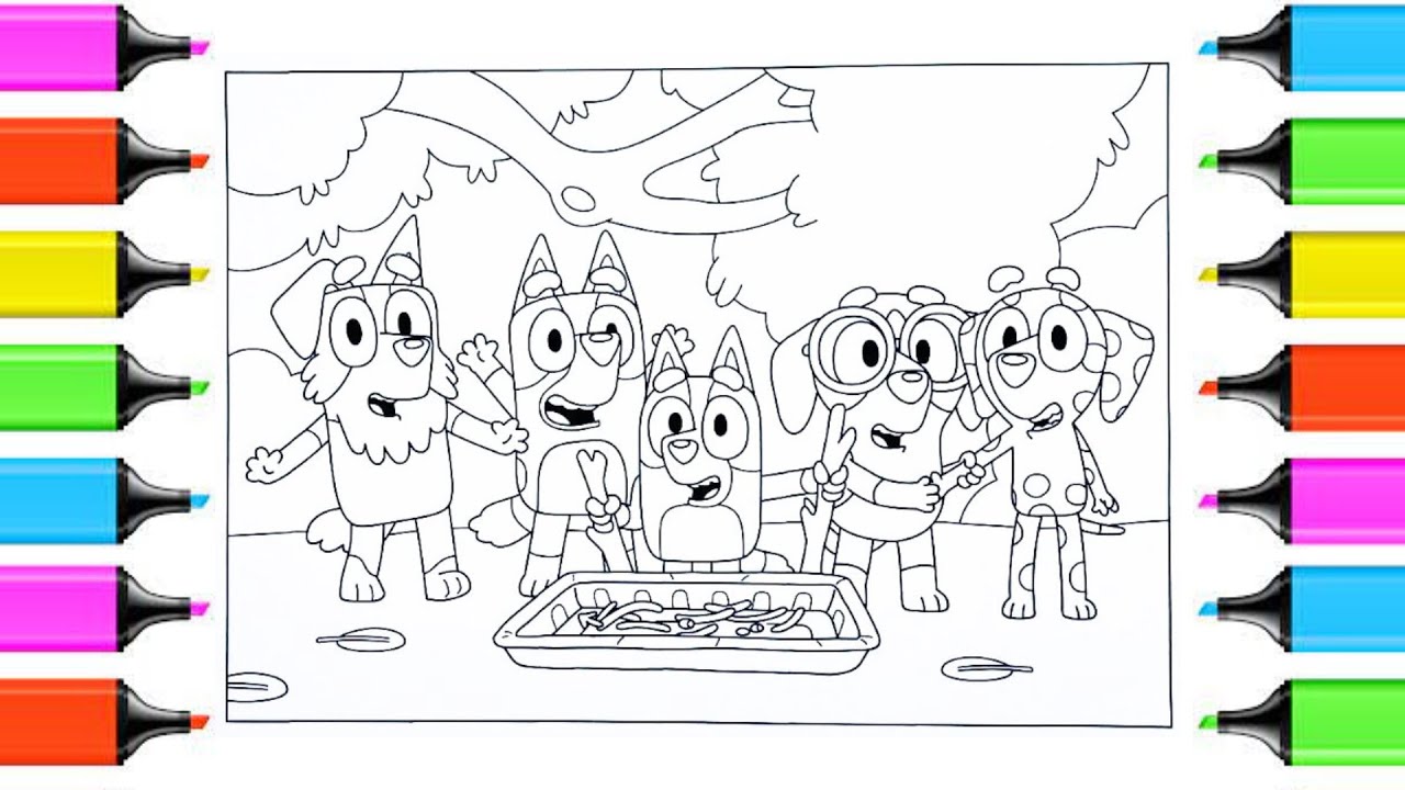 Coloring Pages Bluey BBQ with Friends | Bluey Coloring Page.