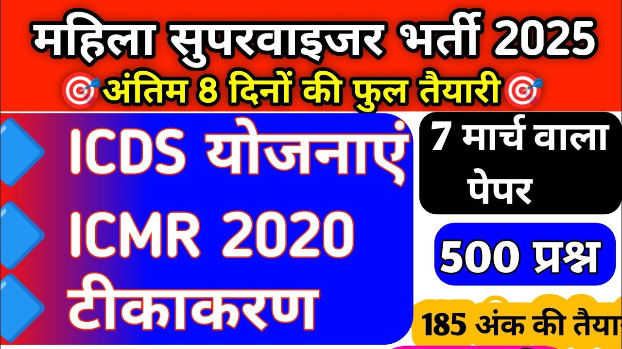 110 Imp Question , ICDS , ICMR / mahila supervisor 2025