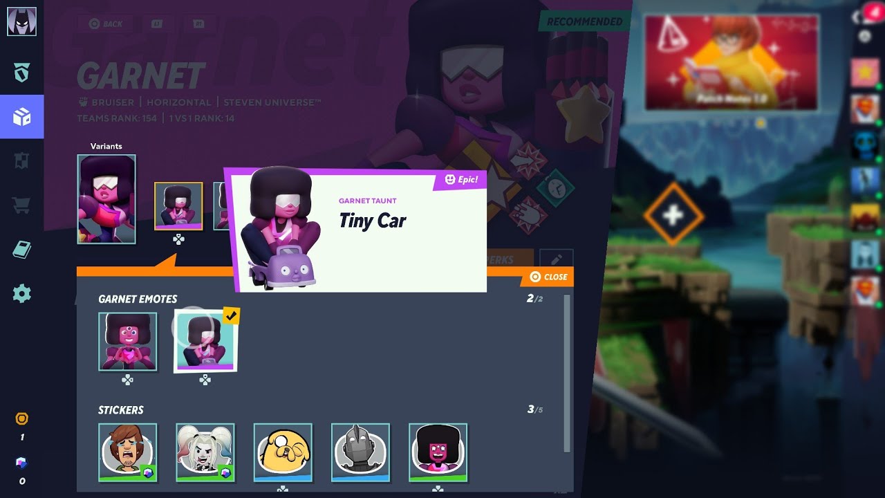 GARNET TINY CAR TAUNT (Amethyst) & FIRST FUSION VARIANT SKIN GAMEPLAY - MULTIVERSUS OPEN BETA