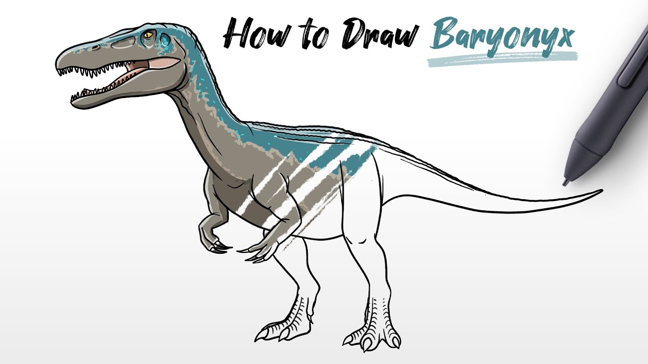 How to Draw a Baryonyx dinosaur from Jurassic World Dominion Easy Step By Step