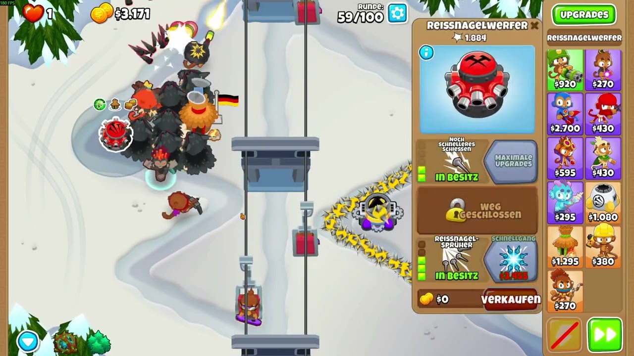 Bloons TD 6 Schimpansen Taktik auf Alpinablauf