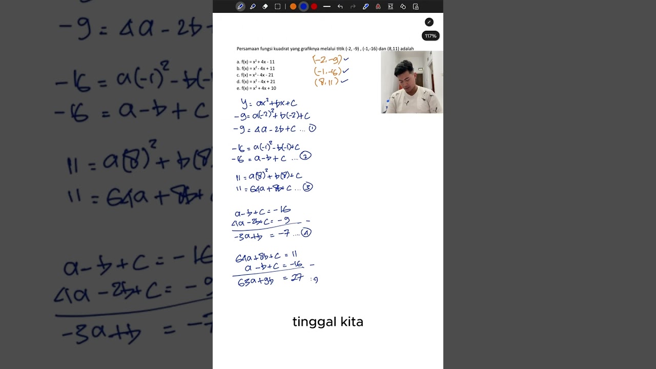 Persamaan Fungsi Kuadrat Melalui 3 Titik
