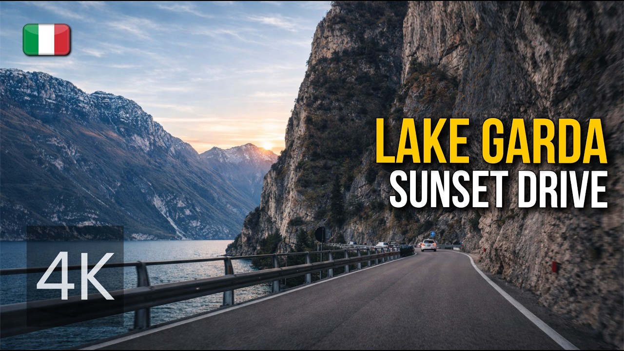 Lake Garda 4K Scenic Drive 🇮🇹 Riva del Garda to Salò | Sunset Relaxing Drive
