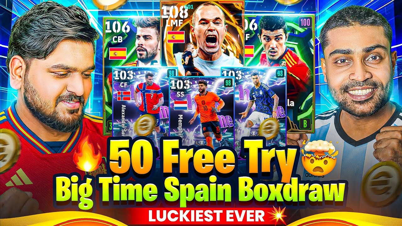 &times;50 Free Spin+Big Time Spain Mega Boxdraw EFootball 26🔥| Luckiest Pack Opening 🤯|Black Animation🔥