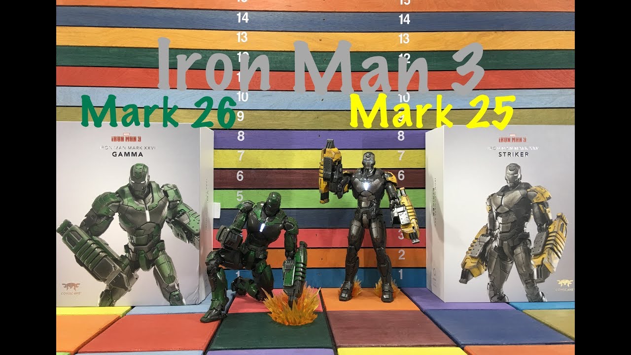 Comicave Iron Man, MARK 26 Gamma & MARK 25 Striker action figure toy review