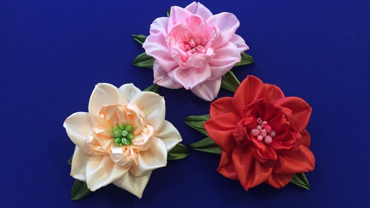 DIY ribbon flowers, small dahlia/Flores de cinta, dalia/Георгинчик из лент:)