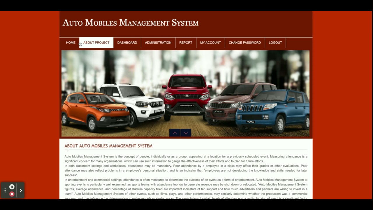Auto Mobiles Management System | PHP and MySQL Project Source Code | PHP MySQL CRUD Project