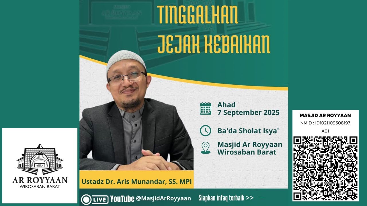Live Kajian Ahad Malam bersama Ustadz Dr. Aris Munandar, SS., M.P.I - Masjid Ar Royyaan Wirosaban
