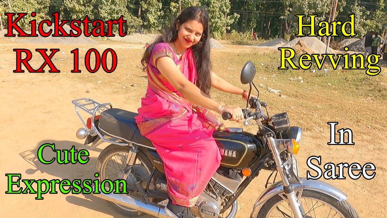 Cute Girl Kickstart and Hard Revving Yamaha Rx with Saree🔥🔥🔥 #yamaha #rx100 #135 #2stroke #dehradun