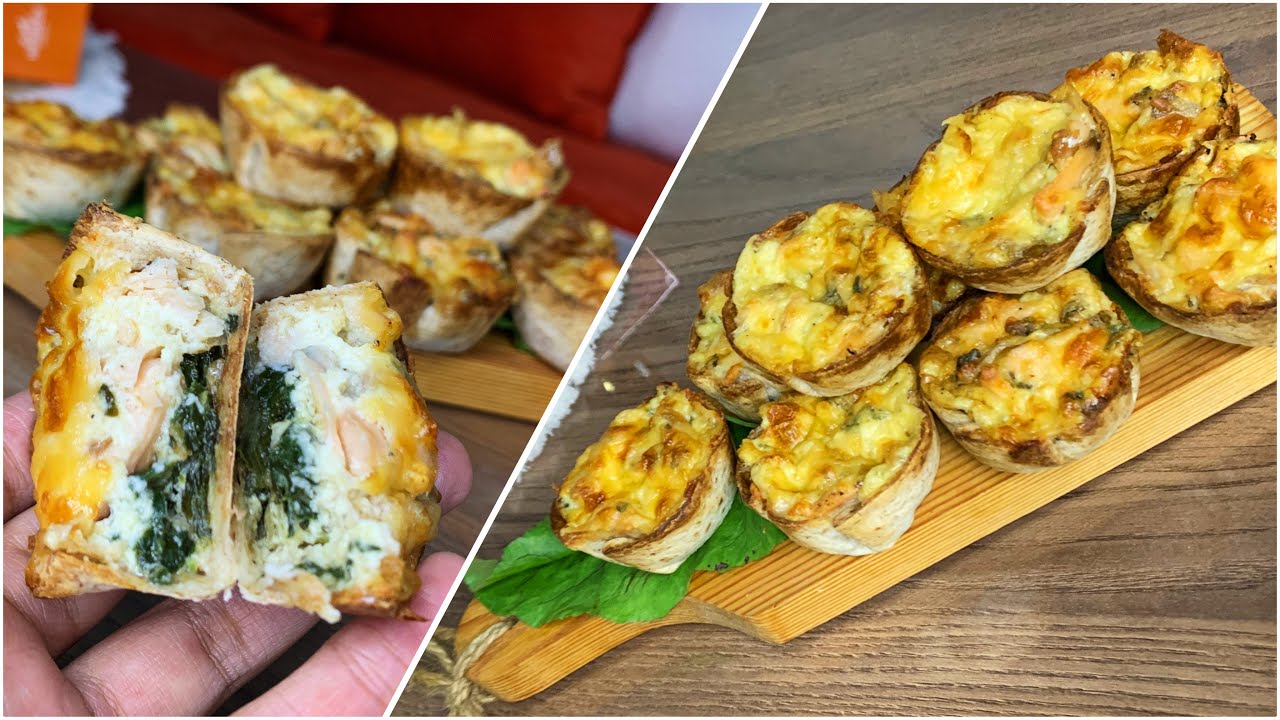 أسهل و أسرع كيش بالسلمون و السبانخ بدون عجينة فقط بخبز التورتيلا من ضمن وصفات رمضان 