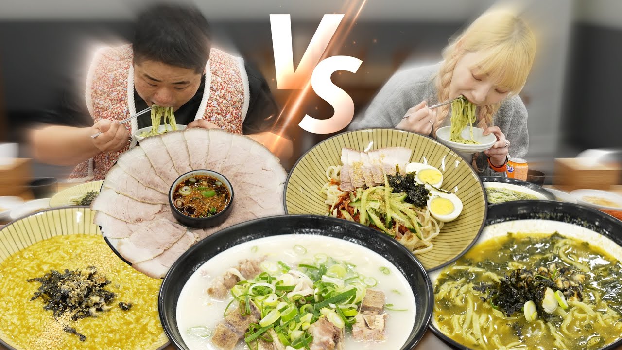 🔥먹는 속도가 히밥보다 빠른 동갑내기 칼국수전문점 사장님과의 1:1 칼국수 전메뉴 먹방대결 🔥