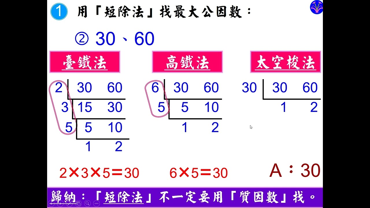 短除法求最大公因數