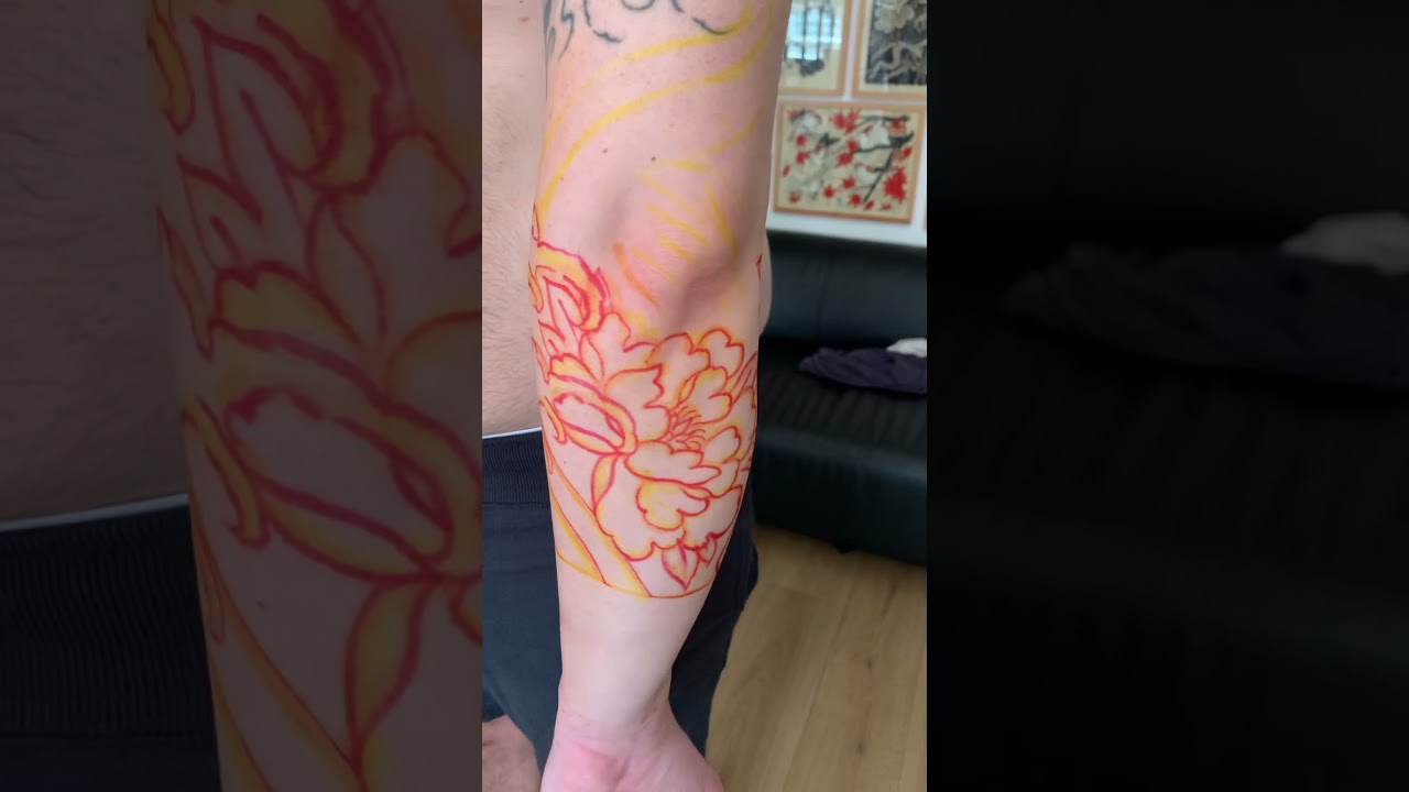 Peony and japanese waves free hand