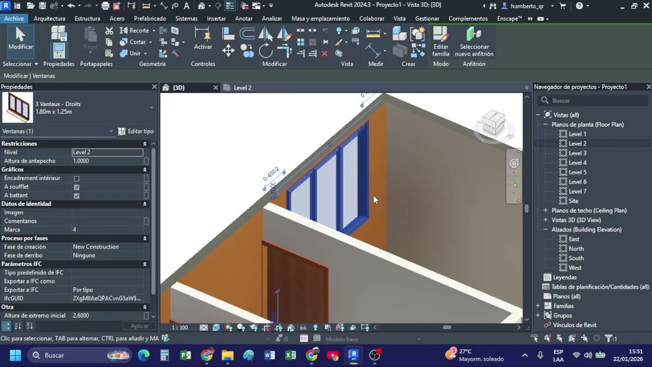 Curso de REVIT ARQUITECTURA 2026 desde CERO  Clase 5 Colocación de Puertas y Ventanas @QUINTEROS H