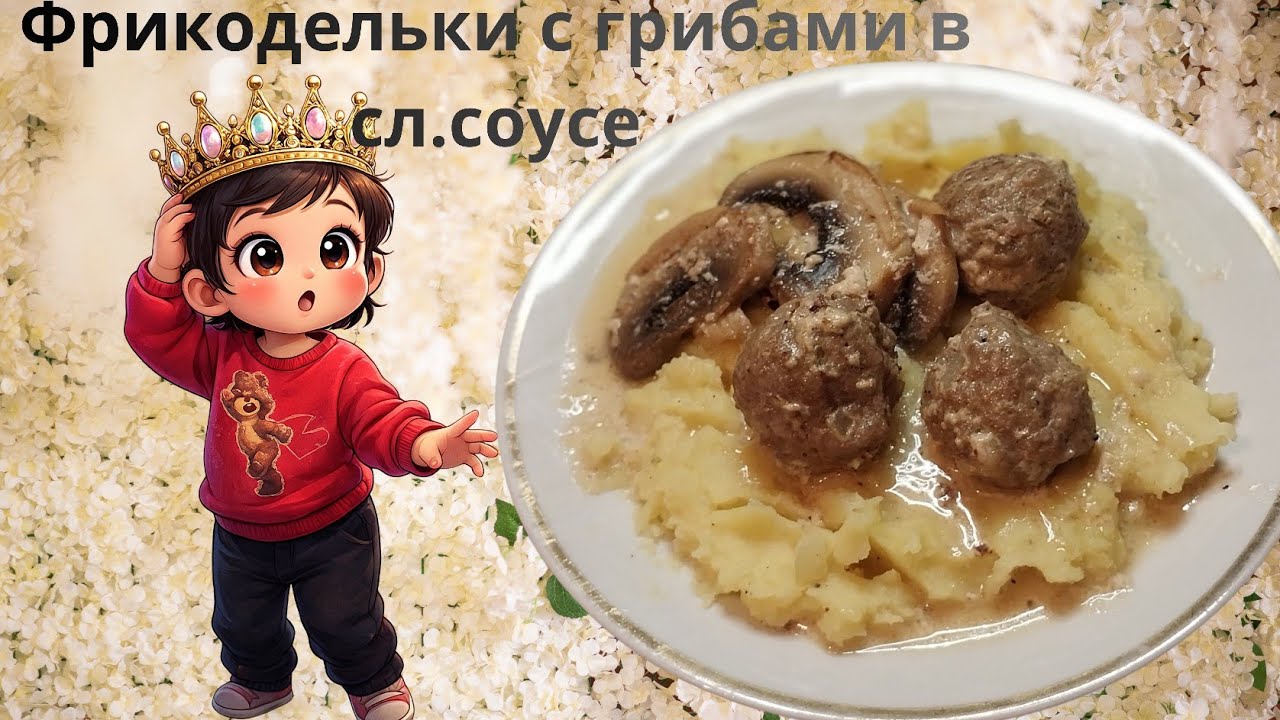 Кілегейлі соустағы саңырауқұлақ қосылған фрикаделькалар. Фрикадельки с грибами в сливочном соусе