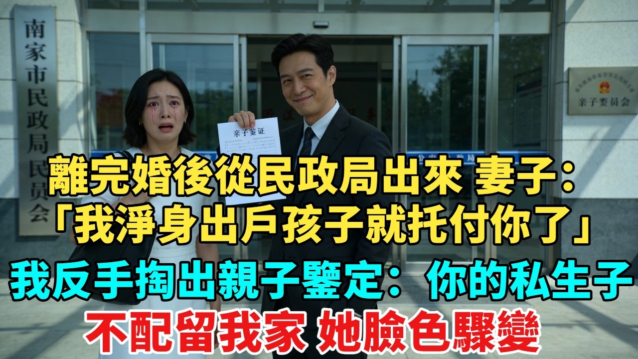 離完婚後從民政局出來，妻子：「我淨身出戶孩子就托付你了」，我反手掏出親子鑒定冷笑：「你的私生子，不配留我家？」她臉色驟變 #故事頻道#情感故事#分享#情感#感情#婚姻