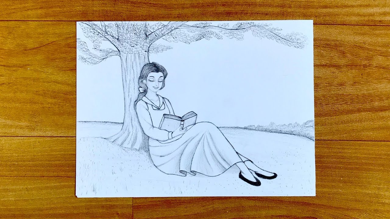 How to Draw a Girl reading under a tree || Pencil Sketch || Art Video