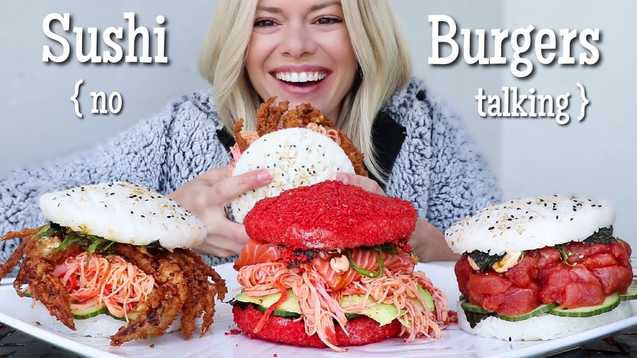 Sushi Burgers MUKBANG | No Talking (Talking Removed)