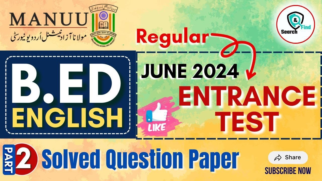 MANUU B.Ed Entrance Exam 2024 English Part 2 | B.Ed English Entrance Test | MANUU B.Ed Entrance Exam