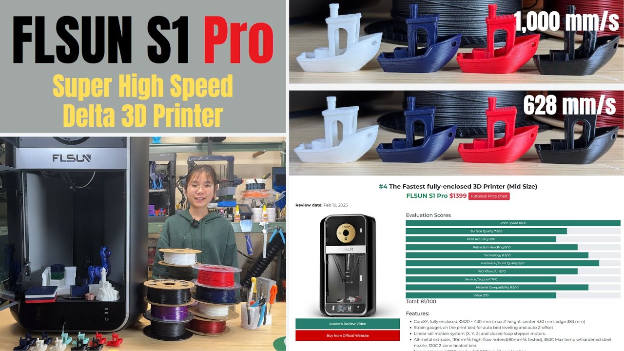 FLSUN S1 Pro Review: Delta 3D Printer at 1200mm/s, 40,000mm/s² Acceleration, 110mm³/s Flow