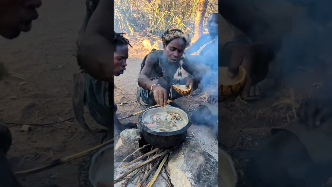 Wow the first time I See How hadzabe cooks their favorite soup Nospices, No salt