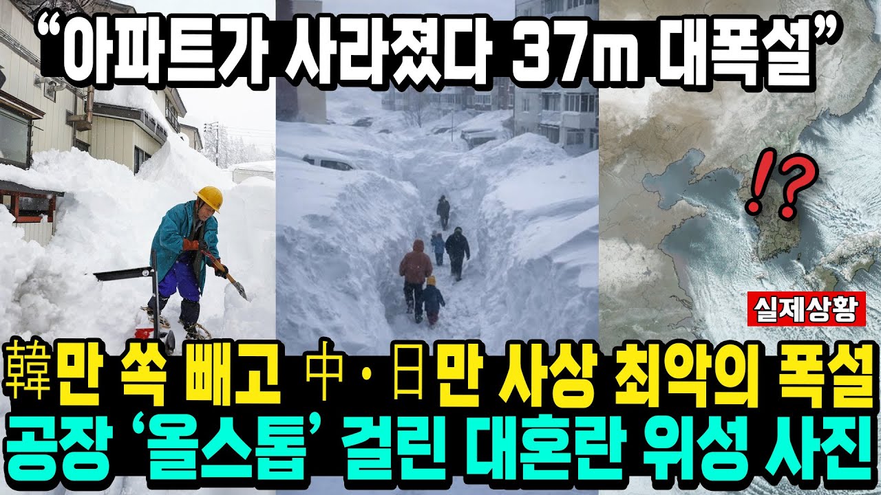 “아파트가 사라졌다 37m 대폭설” 韓만 쏙 빼고 中·日만 사상 최악의 폭설 공장 ‘올스톱’ 걸린 대혼란 위성 사진