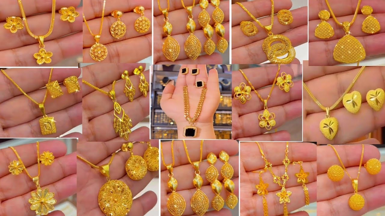 Latest fancy Gold Pendant Set Designs With Weight & Price |light weight chain locket with earring