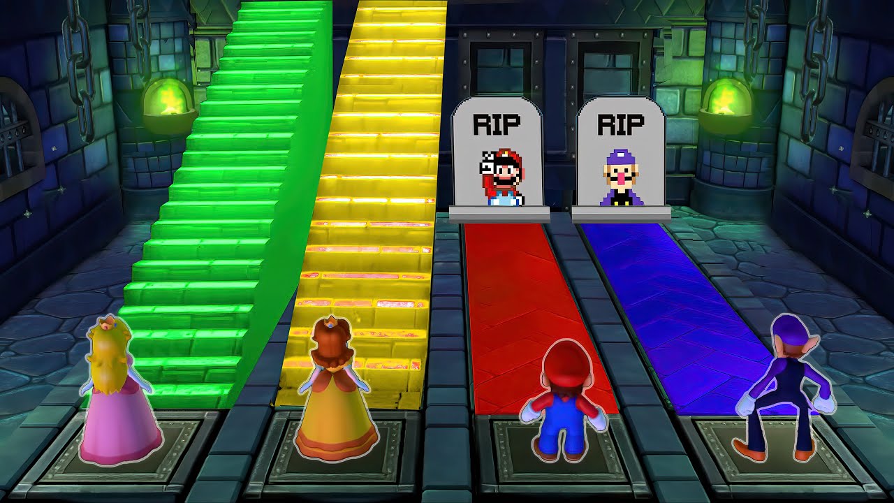 Mario Party 10 and Mario Party Star Rush Minigames - Peach vs Daisy vs Mario vs Waluigi