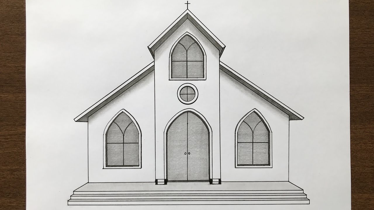 How to Draw a Church in 1 Point Perspective