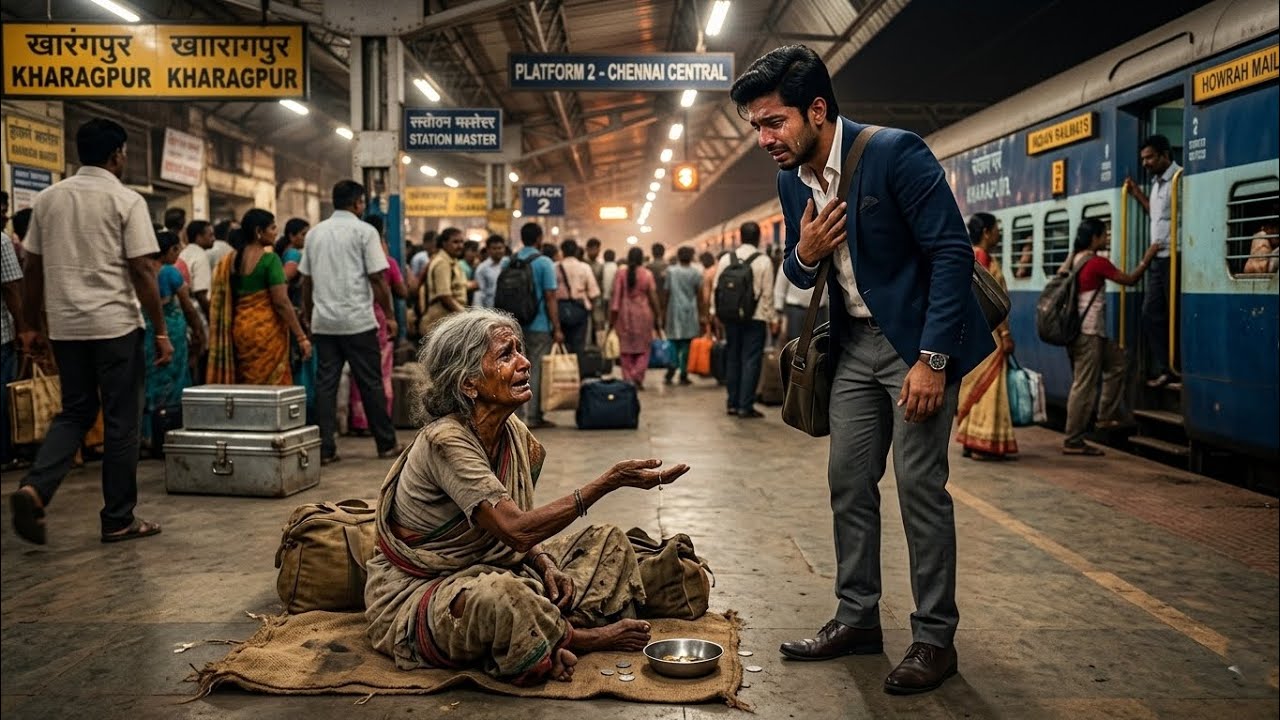 बूढ़ी माँ रेलवे स्टेशन पर भीख मांग रही थी… जब बेटे ने उसे पहचाना तो पूरी दुनिया के सामने सिर झुक गया