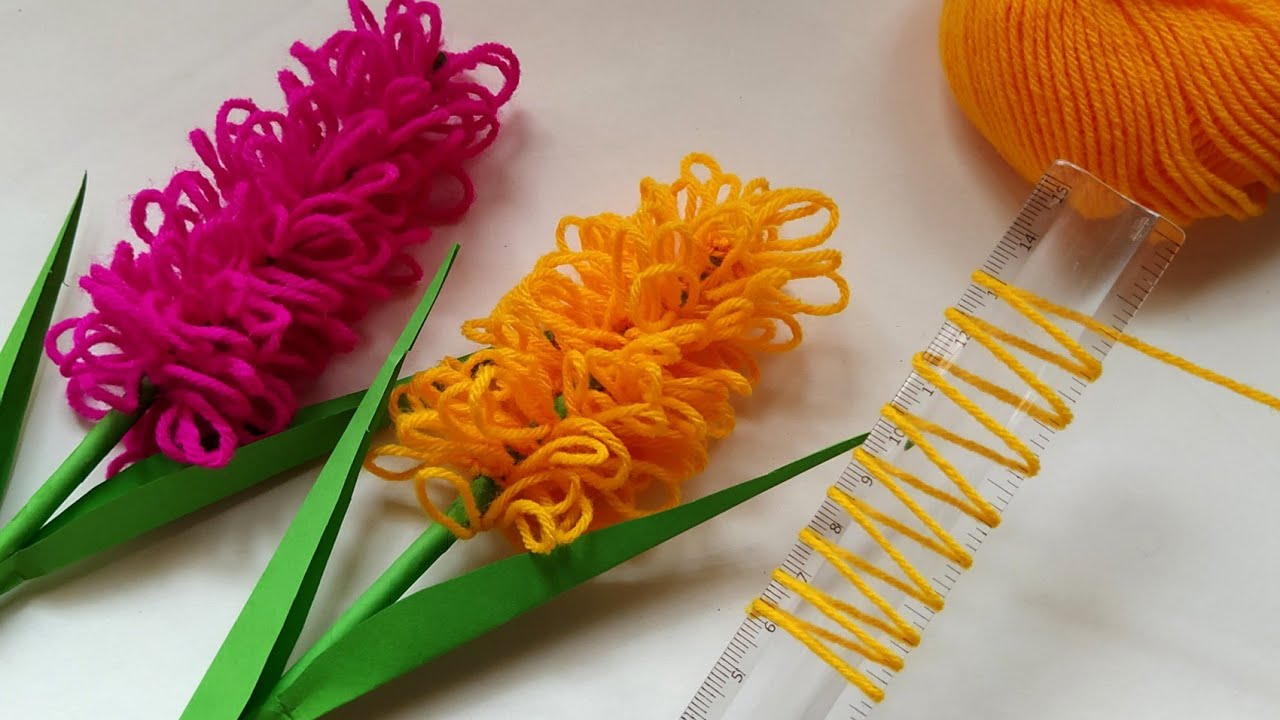 Super Easy Woolen Yarn Lavender Flower making with Scale | Easy Hand Embroidery Flower | Sewing Hack